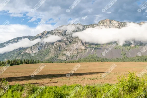 Mountain view with clouds