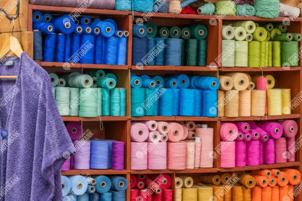 Wall of colourful threads